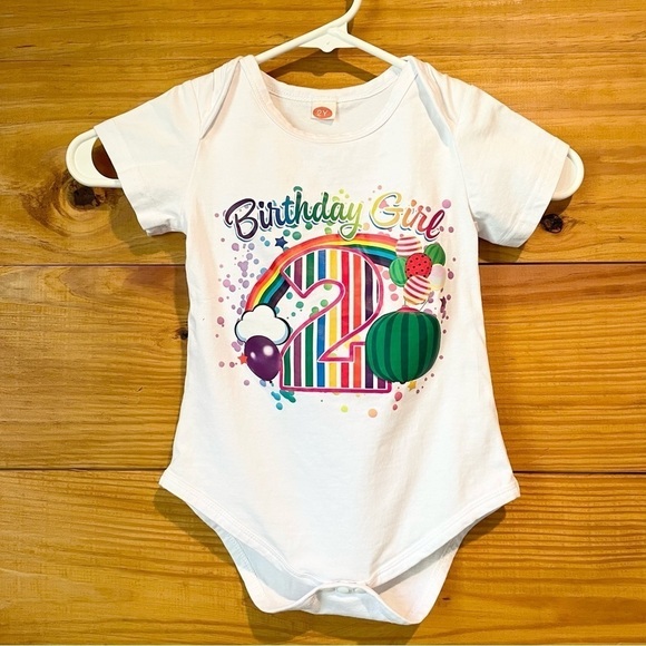 Amazon Cocomelon 2nd Birthday Girl Rainbow Multicolor Short Sleeve Onesie 2T - Picture 2 of 8
